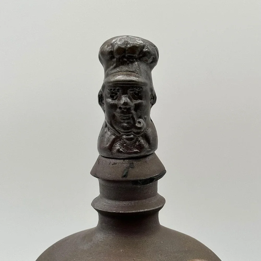 Calvados Vintage French Stoneware Decanter Jug with Figural Head Stopper
